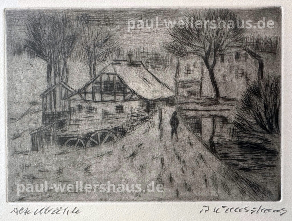 Schwarz-Weiß Gemälde eines Wegs von Paul Wellershaus